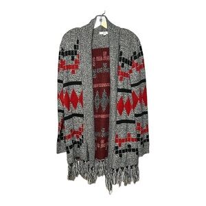 Jack by BB Dakota Open Front Fringe Cardigan Gray Ref Medium Southwestern